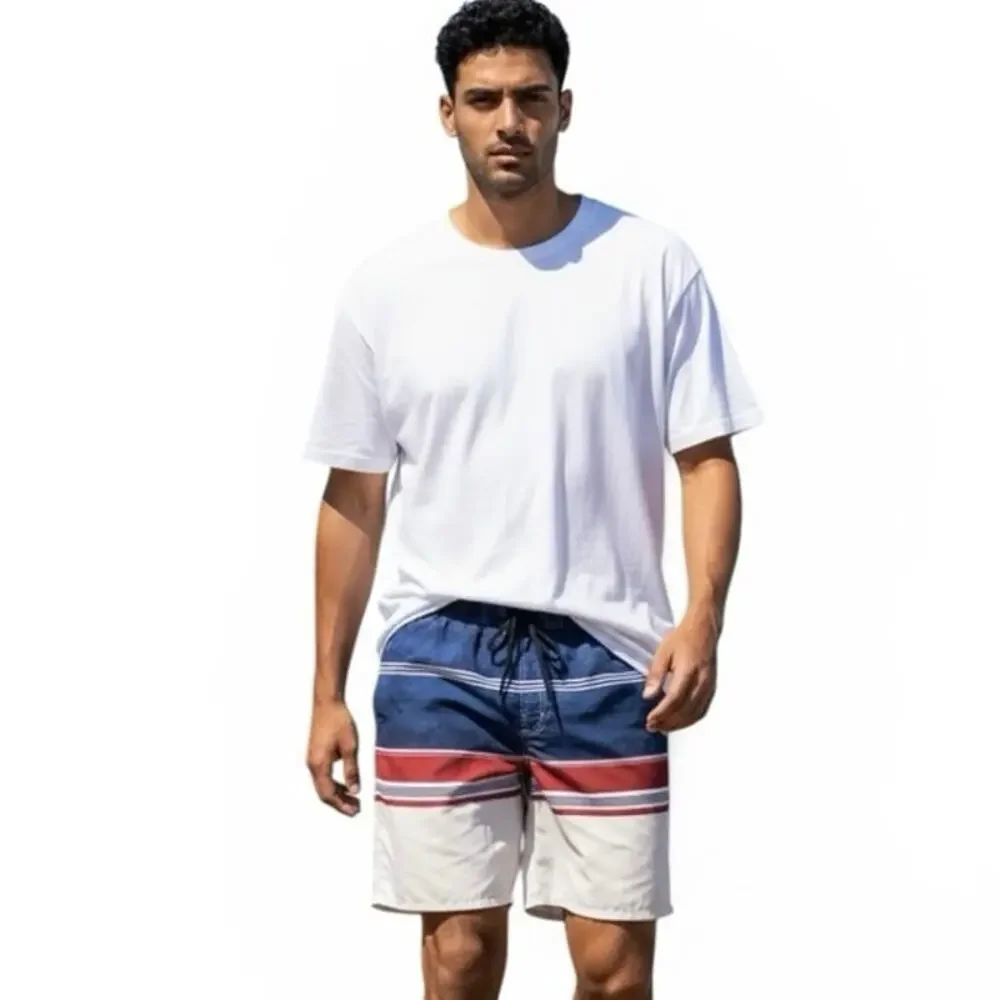 Newport Blue Mens XL Red White Blue Swim Mesh Lined Swim Trunks